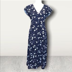 ANN TAYLOR MIDI Navy and White Dress w tie in back